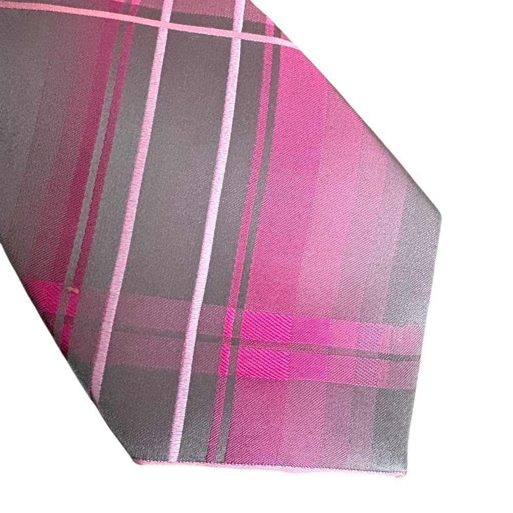 Arrow USA‎ 1851 Men's Silk Tie Gray Pink Plaid Necktie 60" x 3" Classic Business
